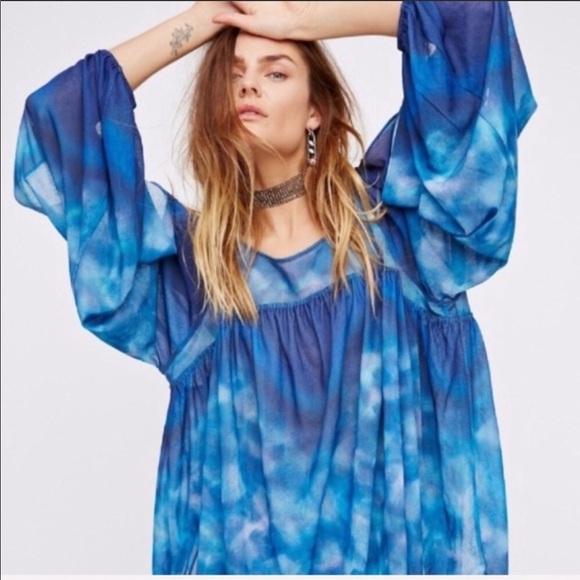Free People Mystic Tie Dye Top- Blue Small - Picture 1 of 9
